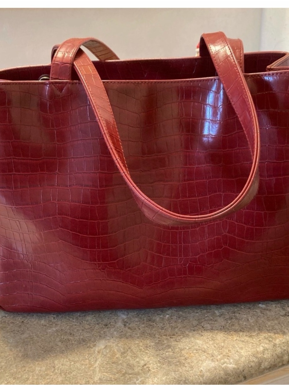 Classic Croc-Embossed Work Tote Bag in Deep Red